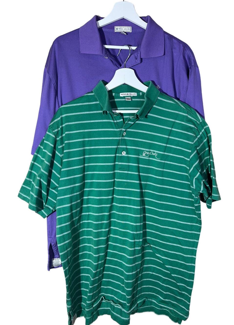 peter millar polo Shirt Lot Of 2 Solid Striped Purple Green Size L